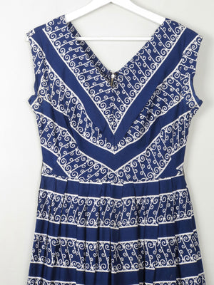 Vintage 1950s Navy Printed Dress S - The Harlequin