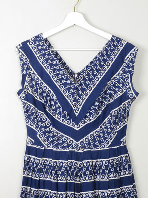 Vintage 1950s Navy Printed Dress S - The Harlequin