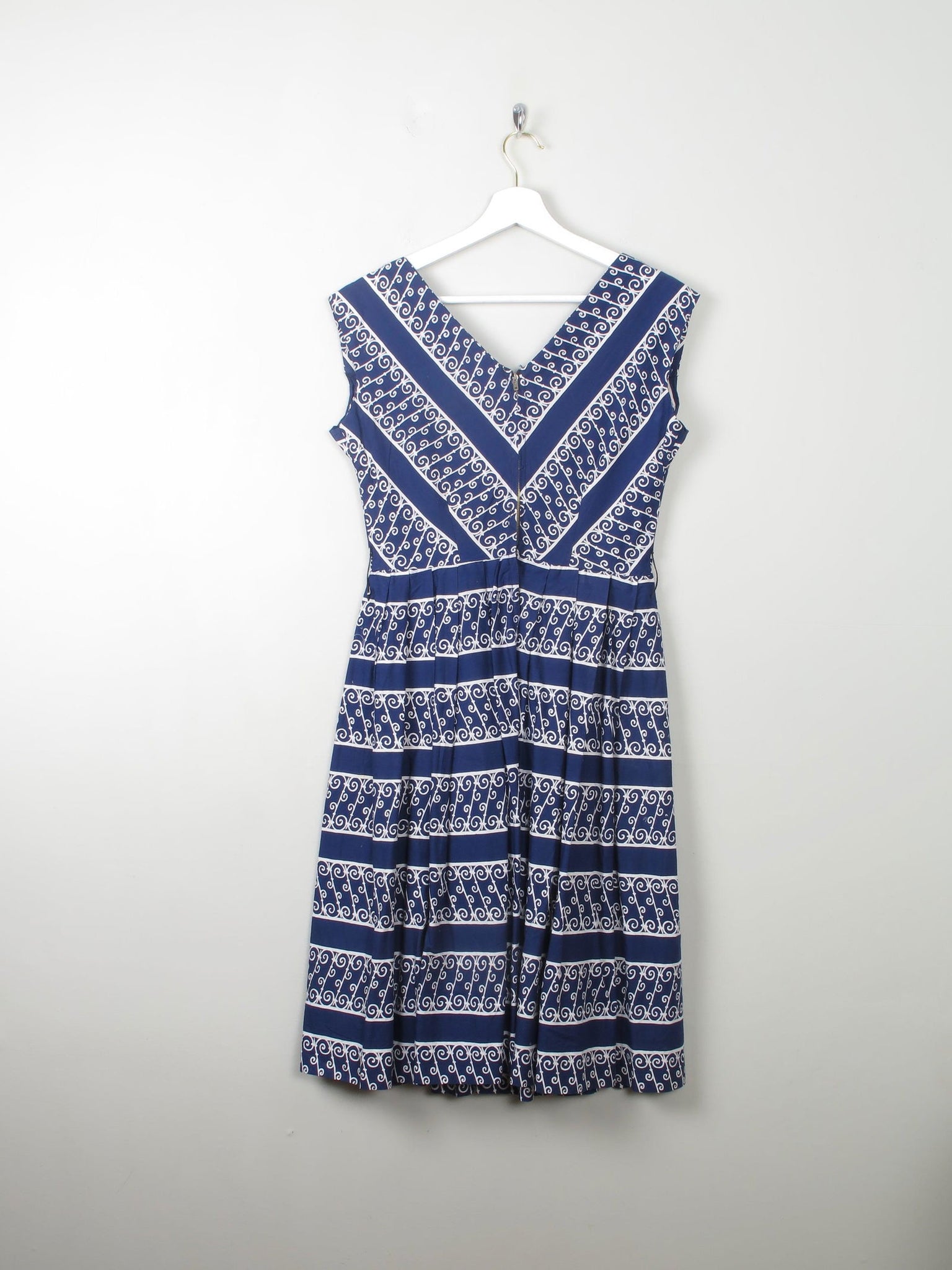 Vintage 1950s Navy Printed Dress S - The Harlequin