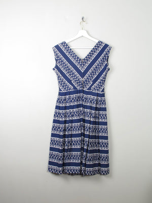 Vintage 1950s Navy Printed Dress S - The Harlequin