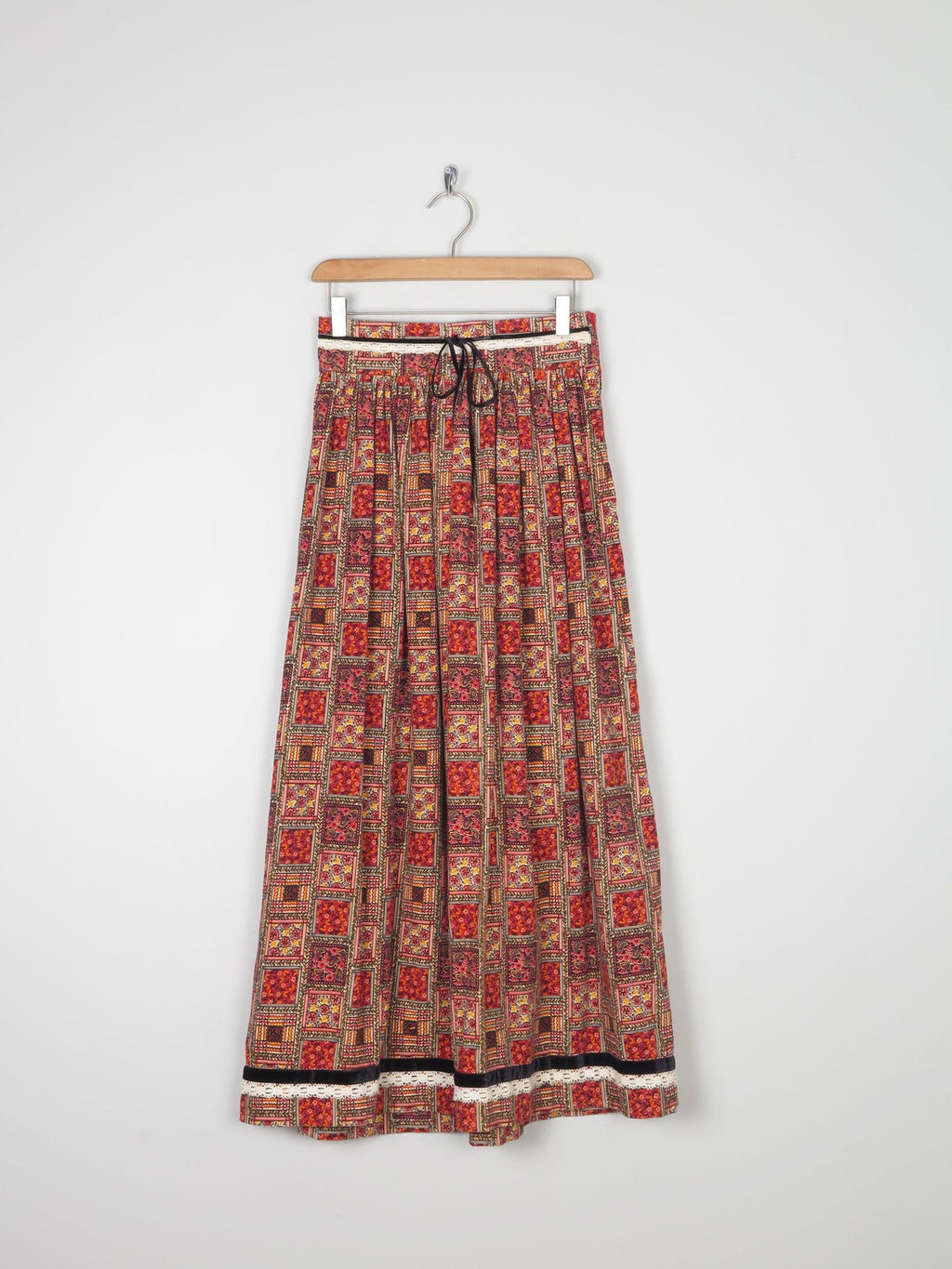 Vintage 1970s Maxi Folk Style Corduroy Red Skirt 26" XS - The Harlequin