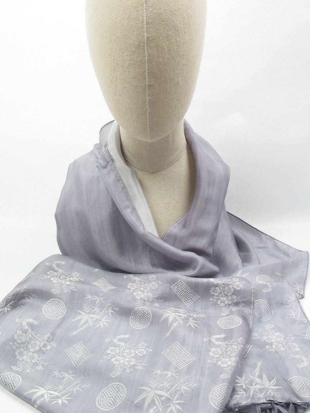 Vintage Asian Grey Silk Scarf/Wrap/Shawl - The Harlequin