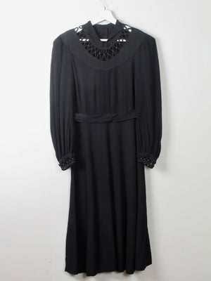 Vintage Black 1940s Dress S - The Harlequin