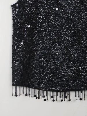 Vintage Black Beaded 1950s Top M - The Harlequin