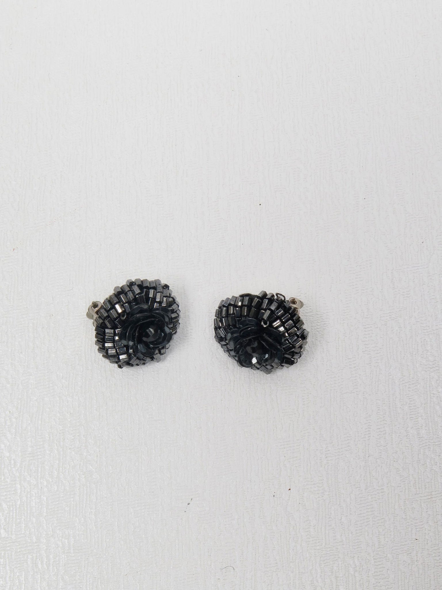 Vintage  Black Beaded Clip On Earrings - The Harlequin