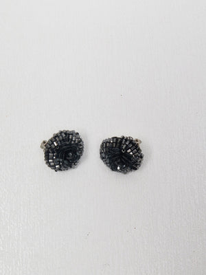 Vintage  Black Beaded Clip On Earrings - The Harlequin