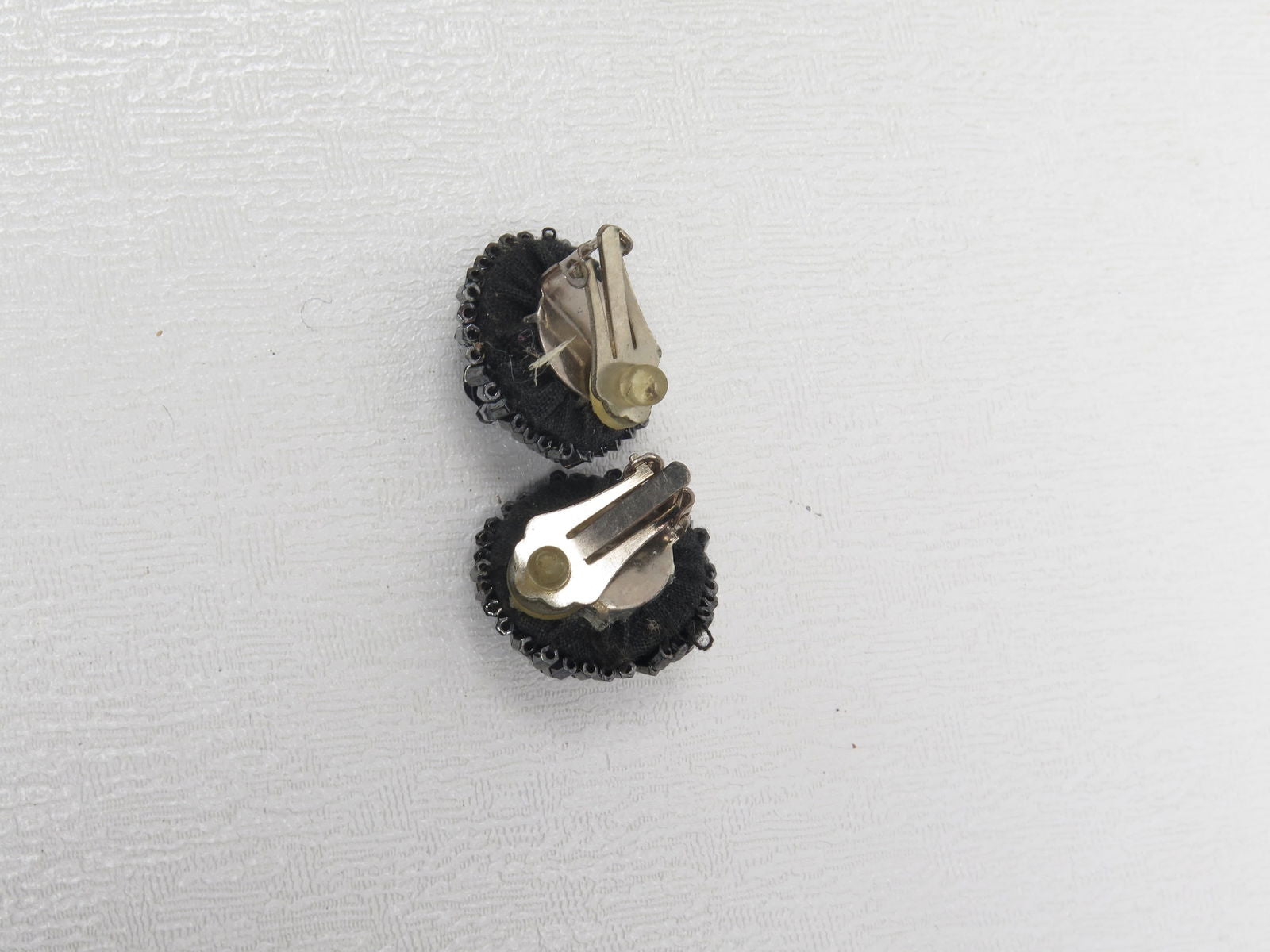 Vintage  Black Beaded Clip On Earrings - The Harlequin