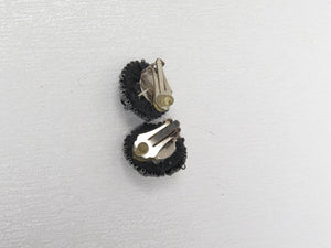 Vintage  Black Beaded Clip On Earrings - The Harlequin