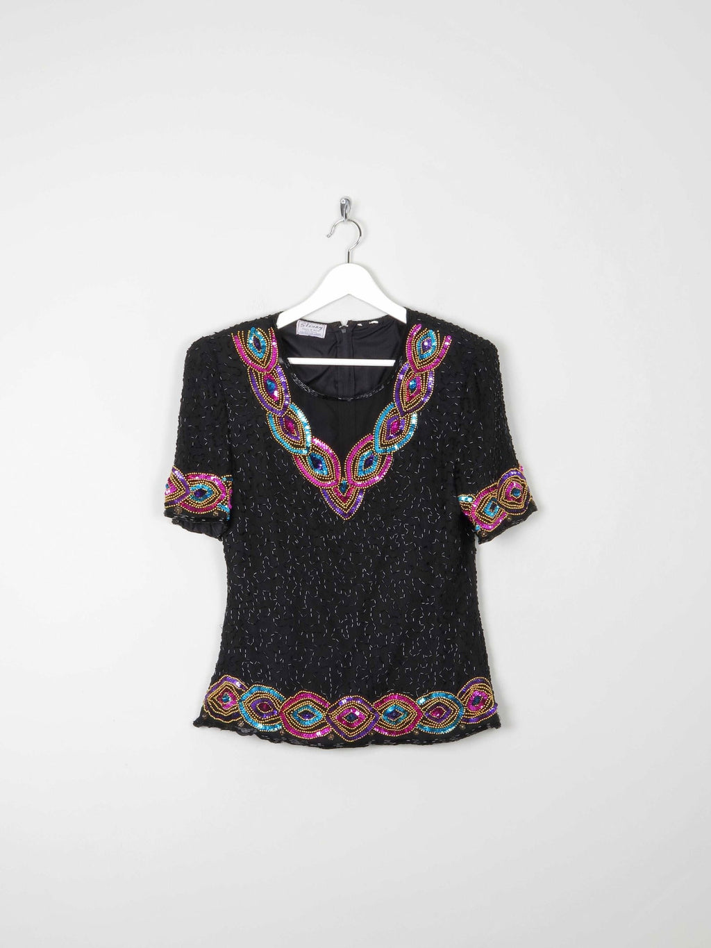 Vintage Black Beaded & Sequin Top S - The Harlequin