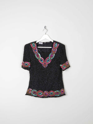 Vintage Black Beaded & Sequin Top S - The Harlequin