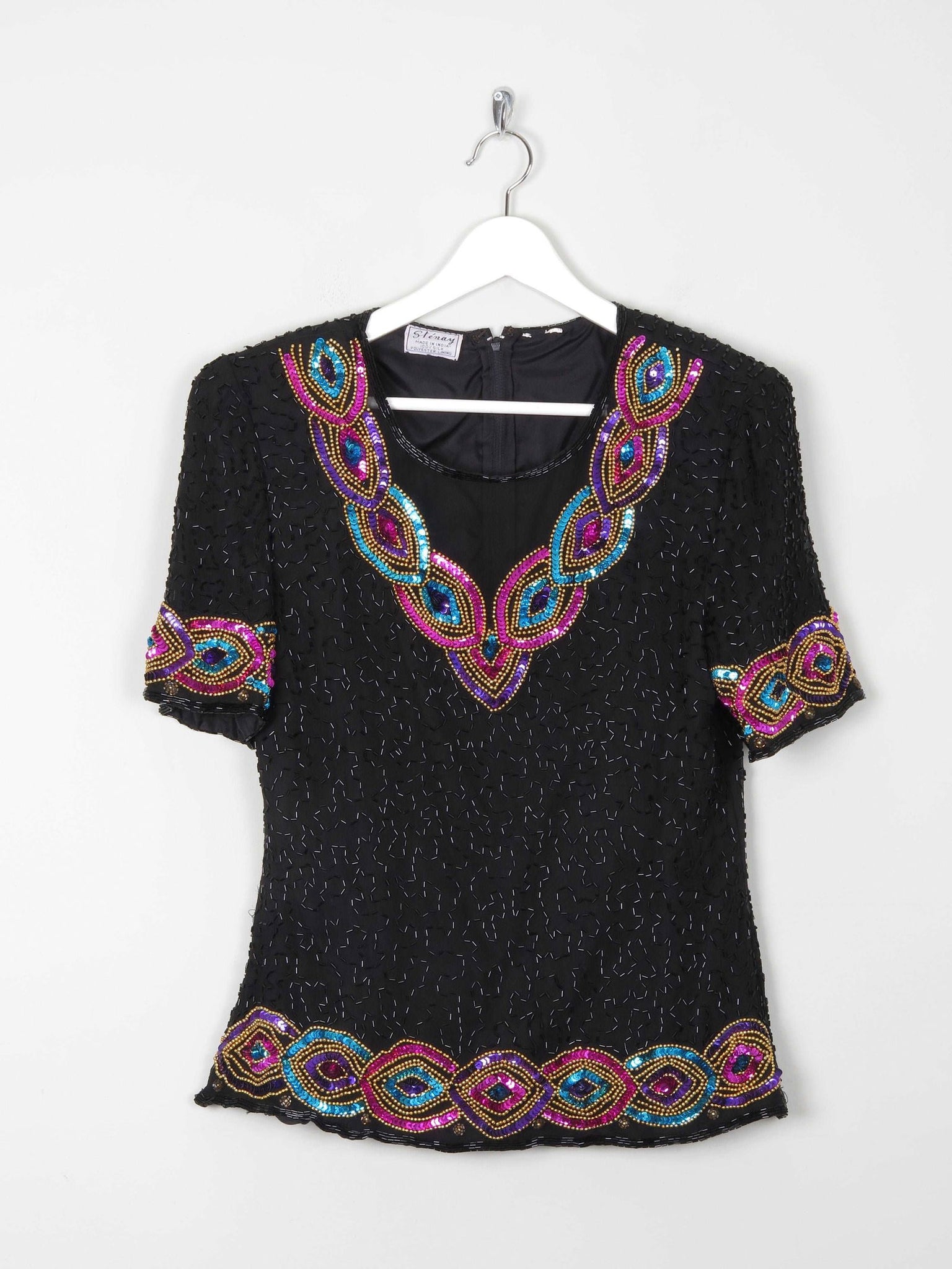 Vintage Black Beaded & Sequin Top S - The Harlequin