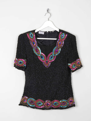 Vintage Black Beaded & Sequin Top S - The Harlequin