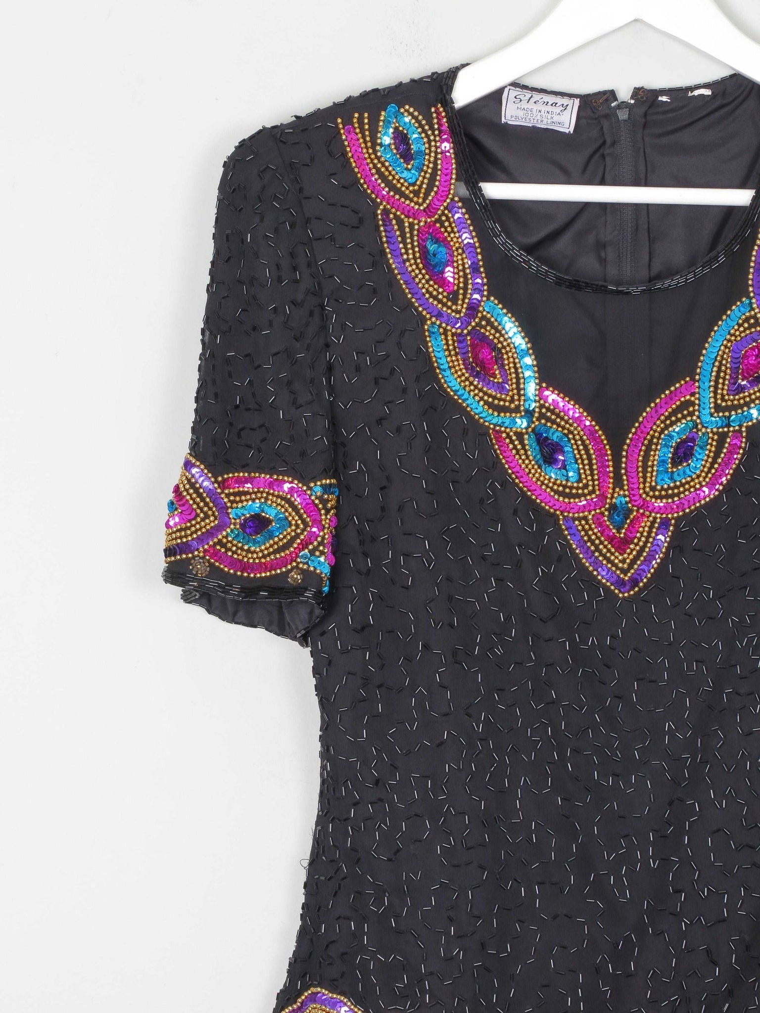 Vintage Black Beaded & Sequin Top S - The Harlequin