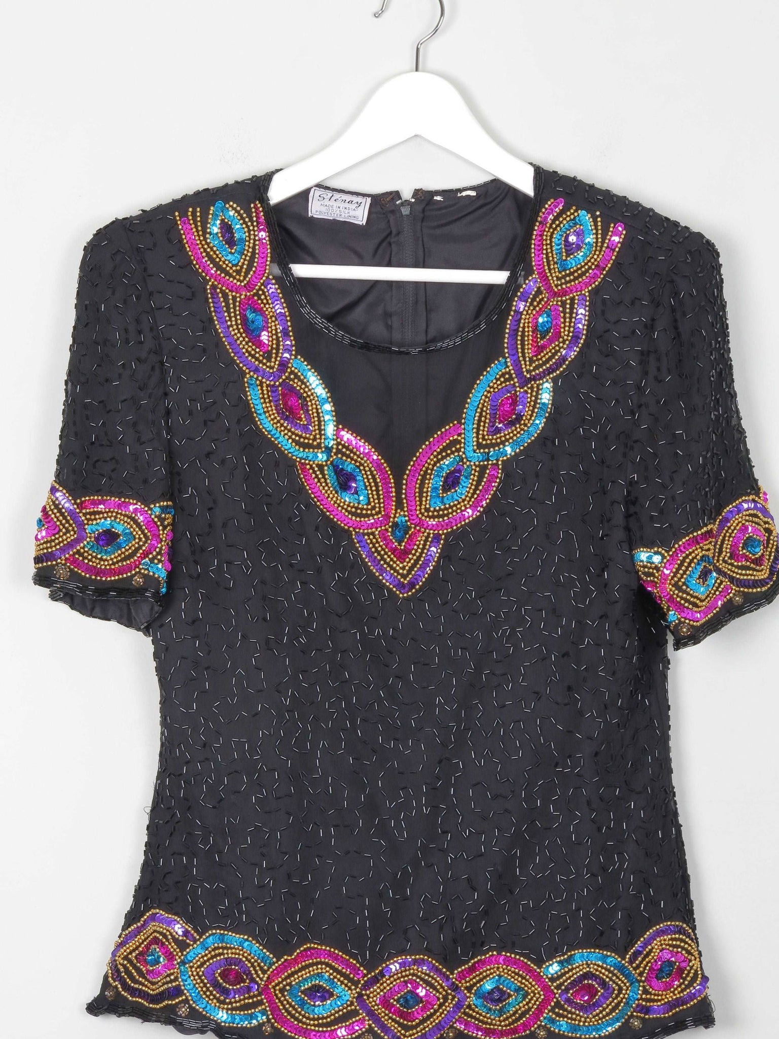 Vintage Black Beaded & Sequin Top S - The Harlequin