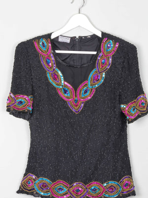 Vintage Black Beaded & Sequin Top S - The Harlequin