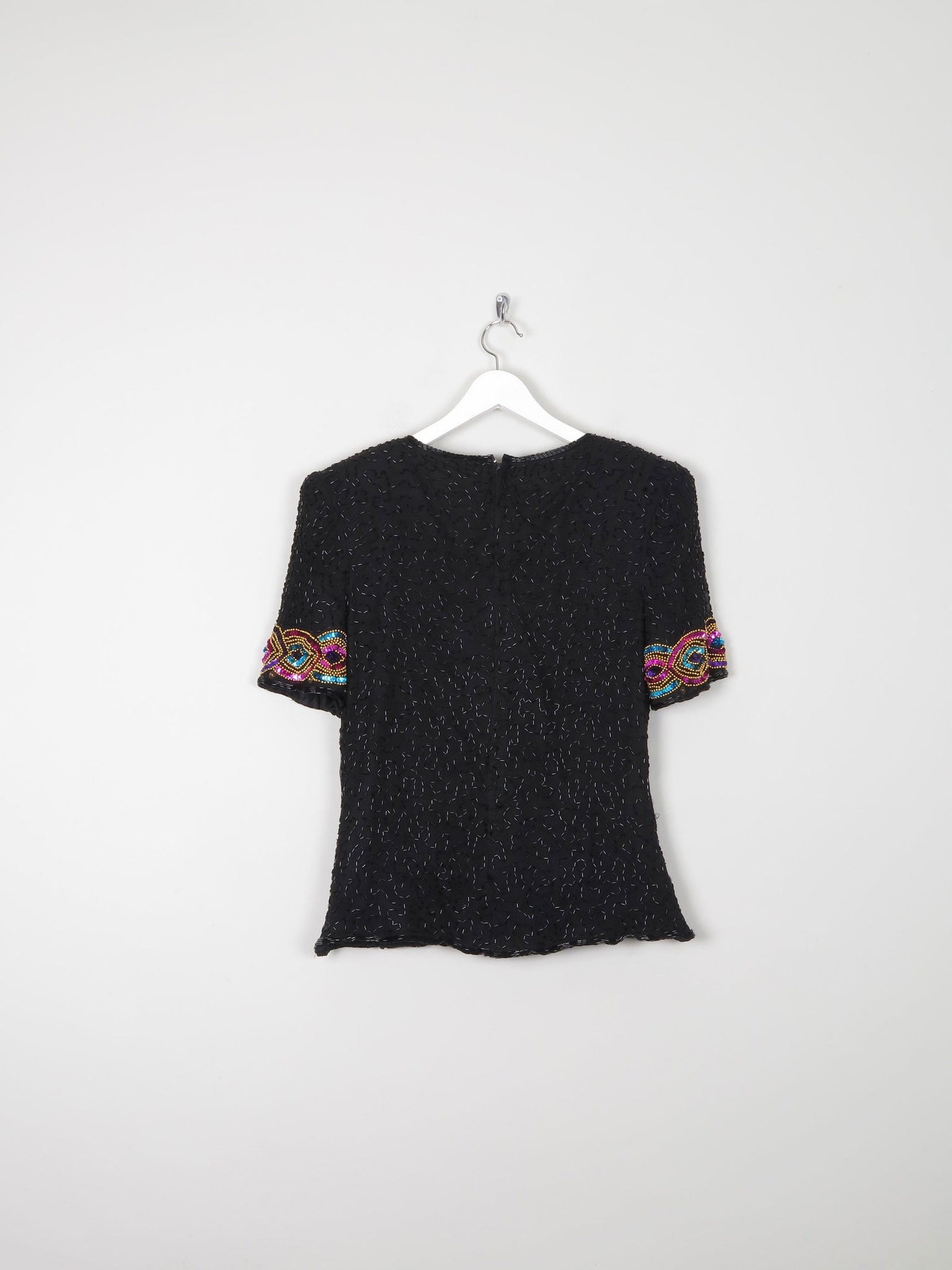 Vintage Black Beaded & Sequin Top S - The Harlequin