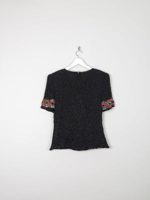 Vintage Black Beaded & Sequin Top S - The Harlequin