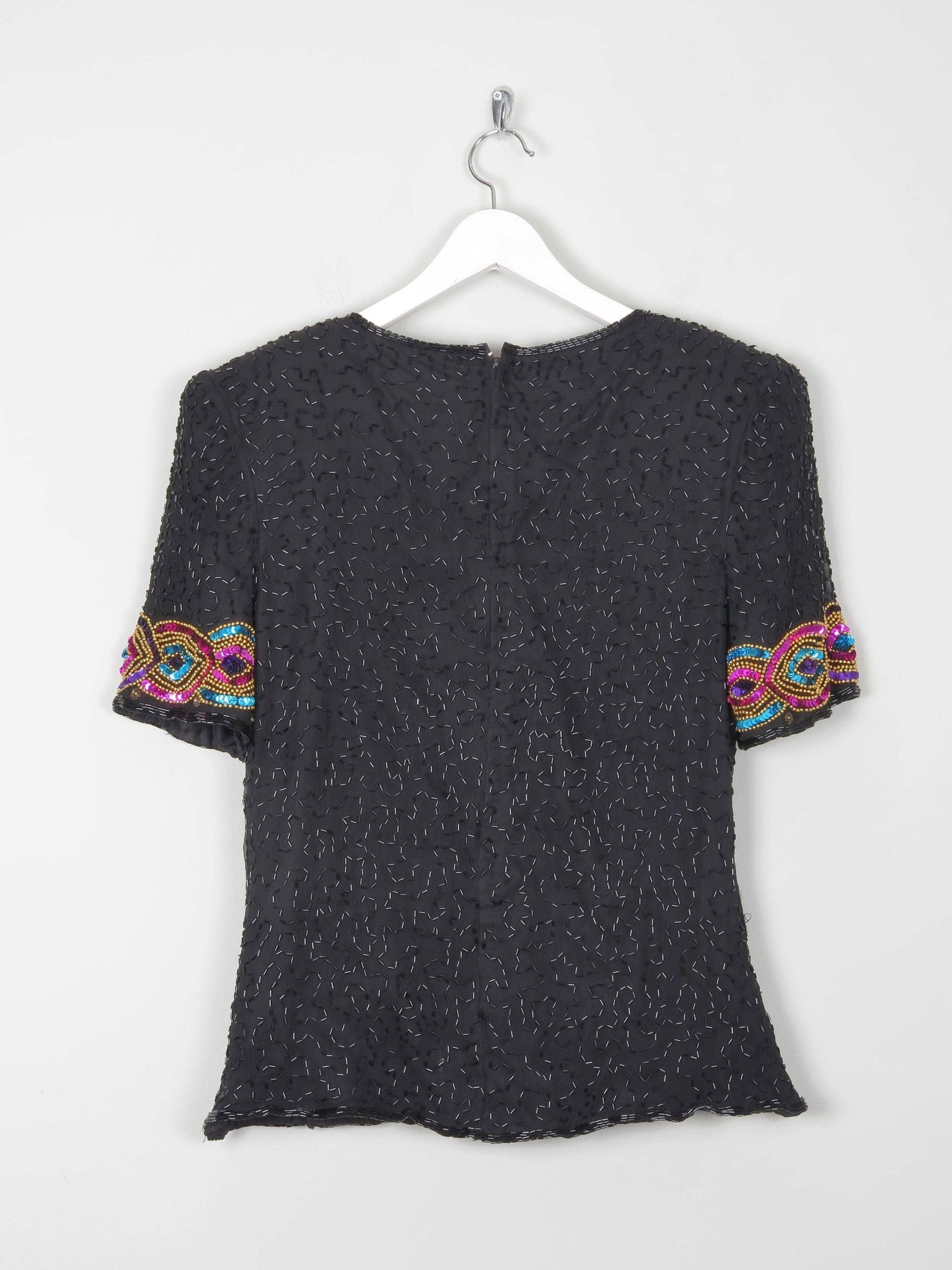Vintage Black Beaded & Sequin Top S - The Harlequin
