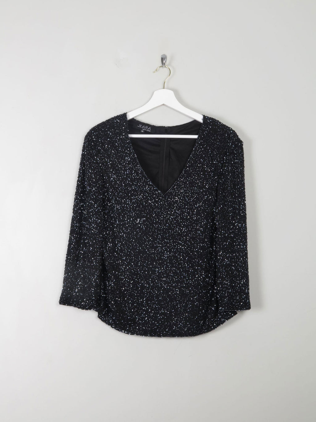 Vintage Black Beaded V- Neck Top M - The Harlequin