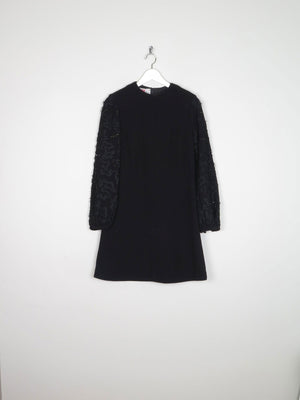 Vintage Black Crepe 1960s Dress With Ribbon Lace Sleeves S - The Harlequin