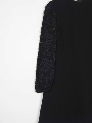 Vintage Black Crepe 1960s Dress With Ribbon Lace Sleeves S - The Harlequin