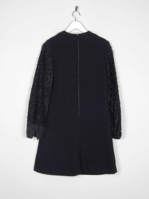Vintage Black Crepe 1960s Dress With Ribbon Lace Sleeves S - The Harlequin