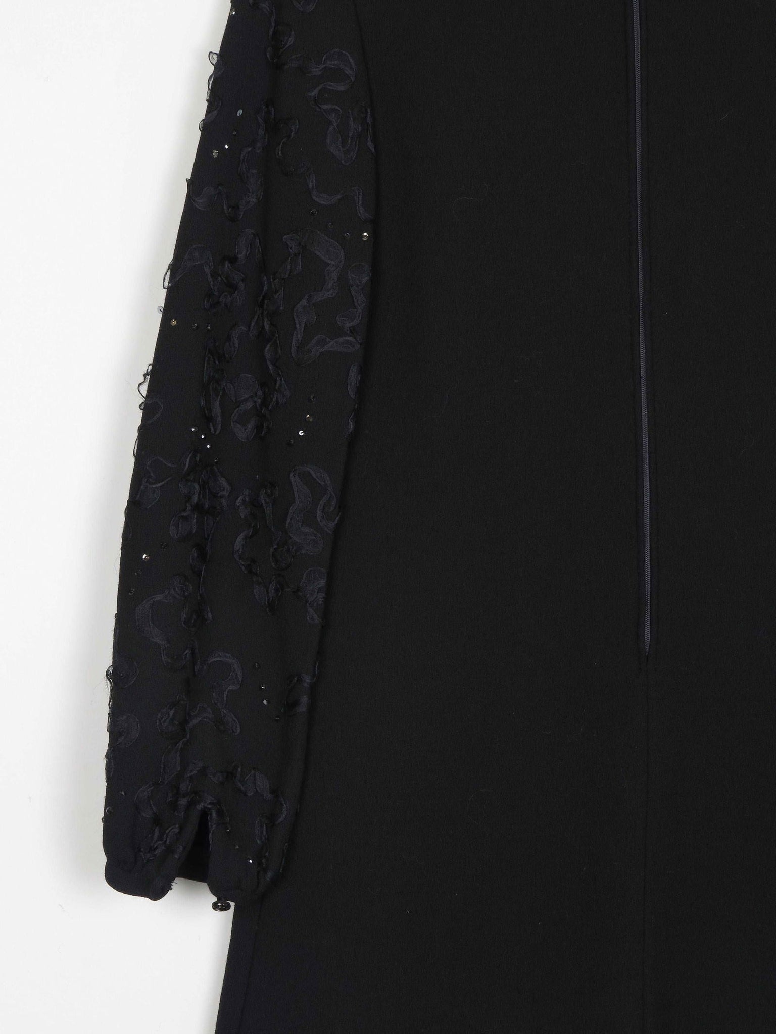 Vintage Black Crepe 1960s Dress With Ribbon Lace Sleeves S - The Harlequin