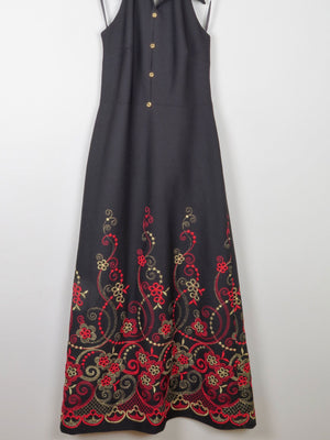 Vintage Black Embellished Embroidered Halter Neck 1970s Dress S - The Harlequin