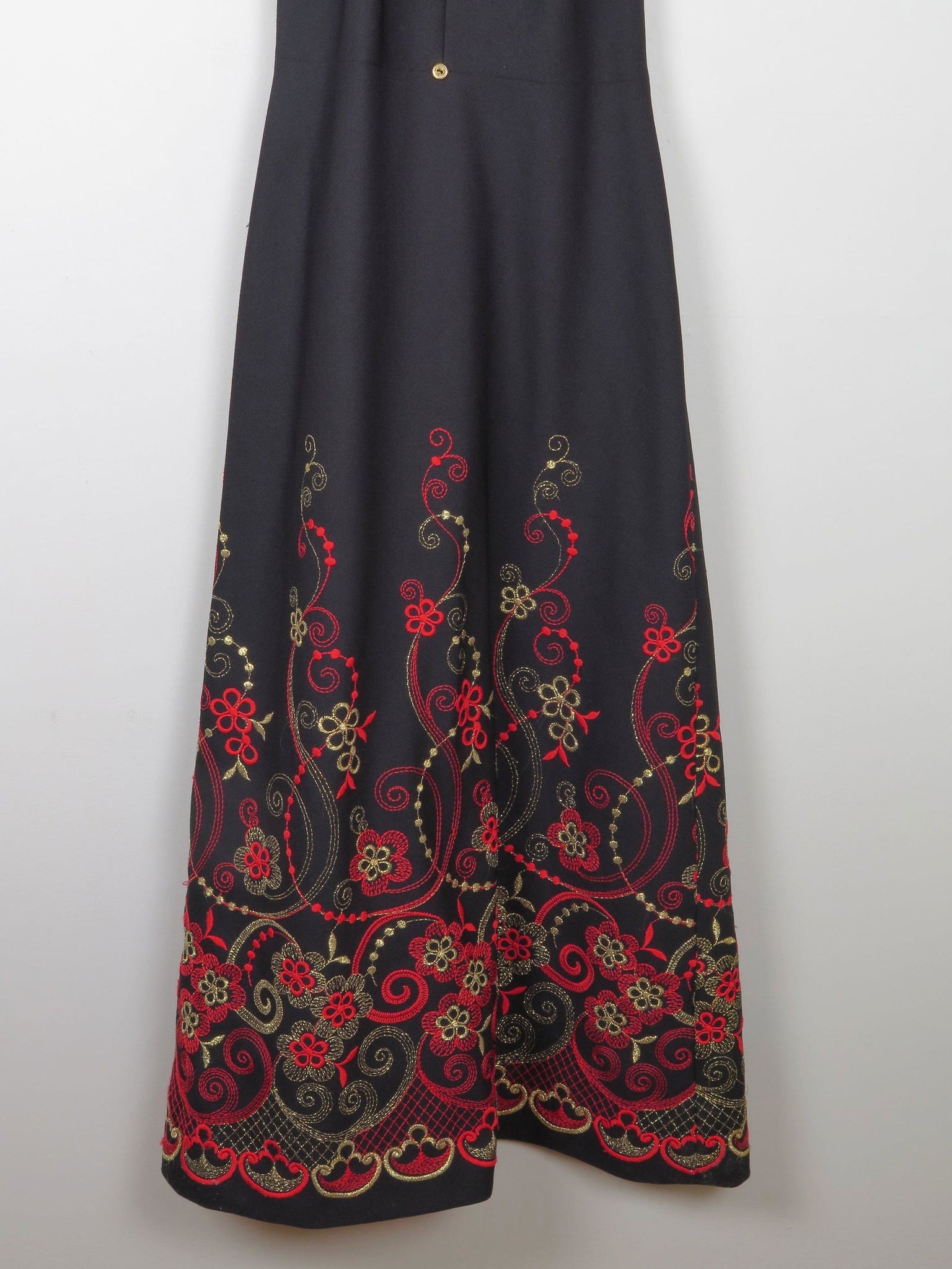 Vintage Black Embellished Embroidered Halter Neck 1970s Dress S - The Harlequin