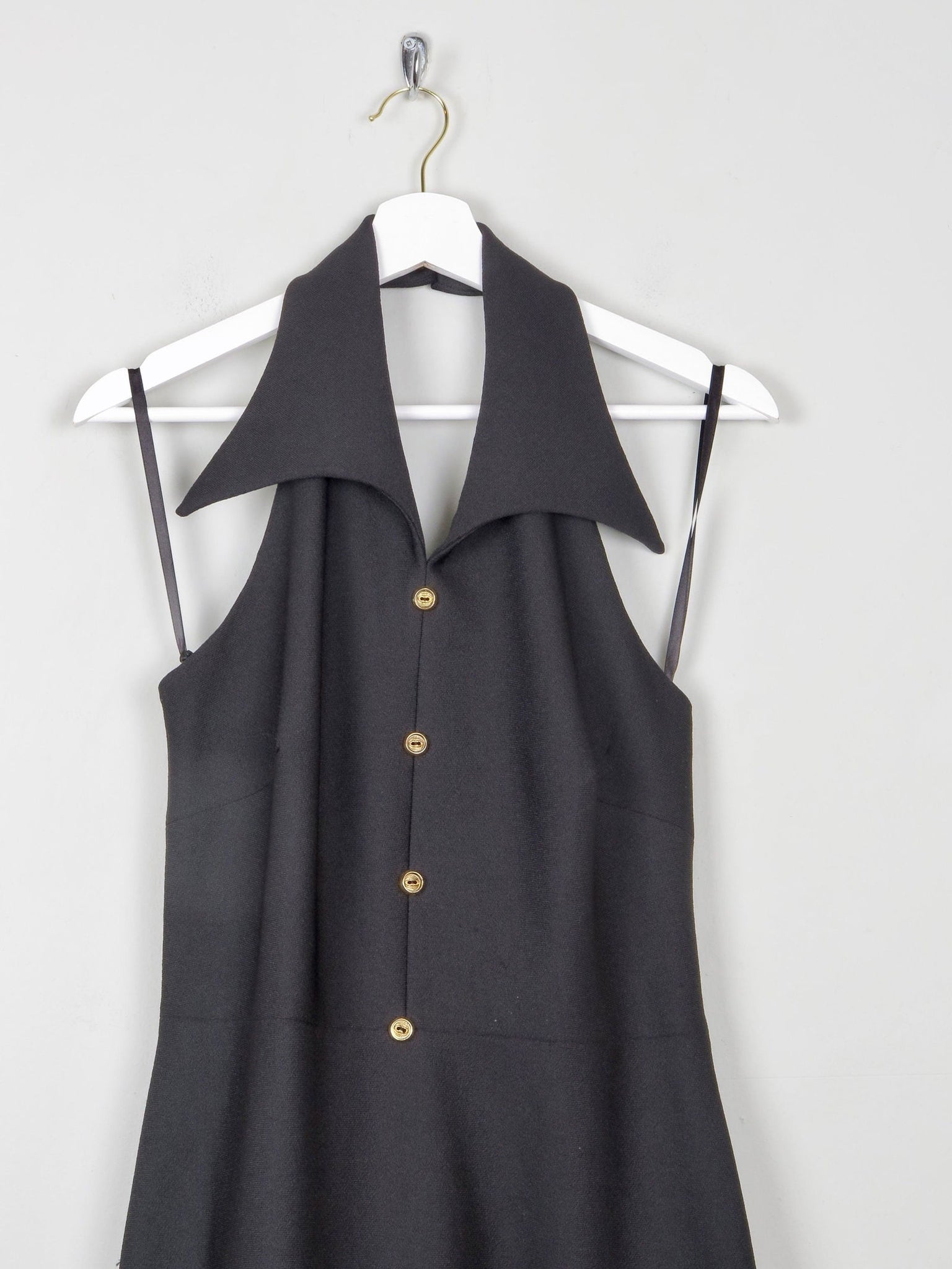 Vintage Black Embellished Embroidered Halter Neck 1970s Dress S - The Harlequin