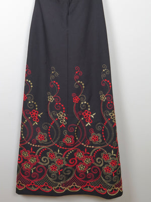 Vintage Black Embellished Embroidered Halter Neck 1970s Dress S - The Harlequin