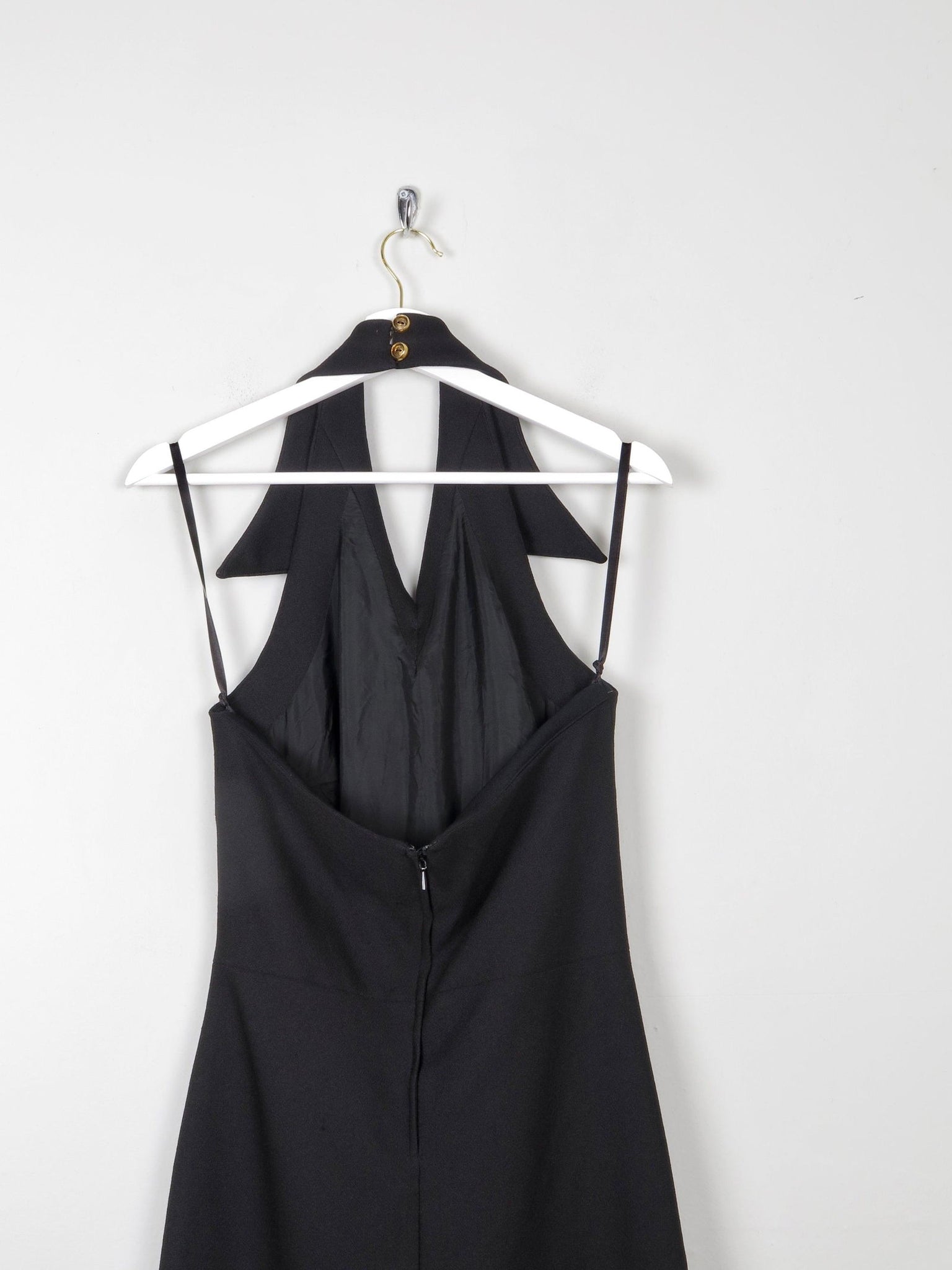 Vintage Black Embellished Embroidered Halter Neck 1970s Dress S - The Harlequin