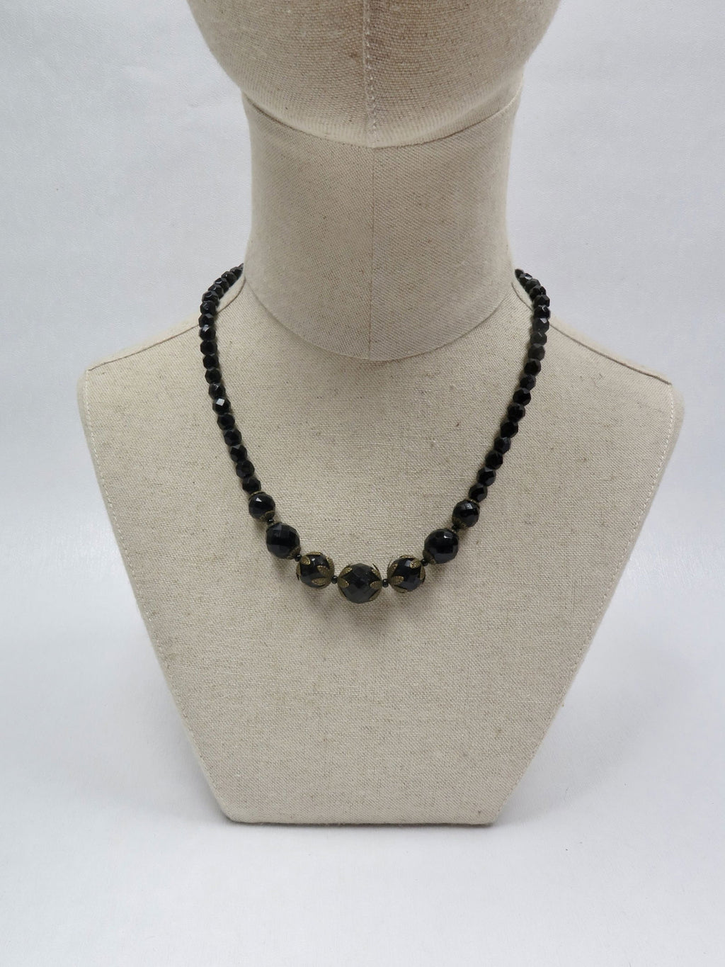 Vintage Black Faceted Graduated French Glass Necklace - The Harlequin