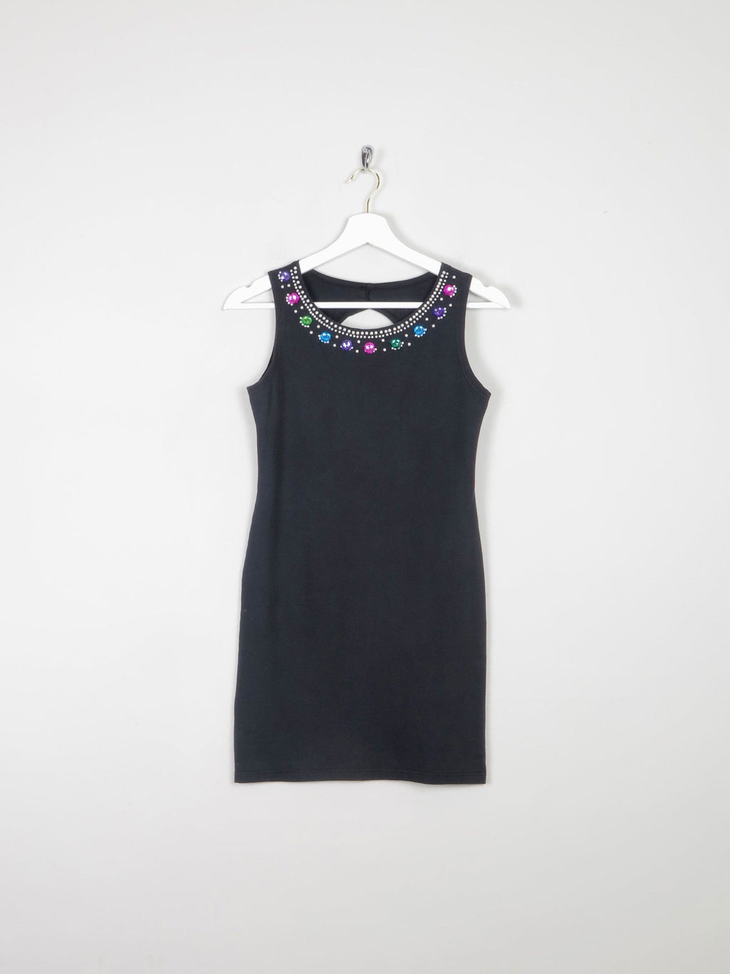 Vintage Black Fitted 1980s Bejewelled Fitted Mini Dress S - The Harlequin