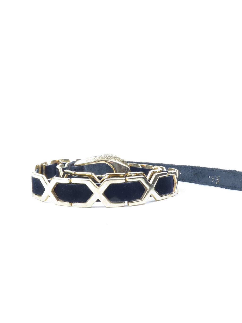 Vintage Black & Gold Leather Mix Belt M/L - The Harlequin