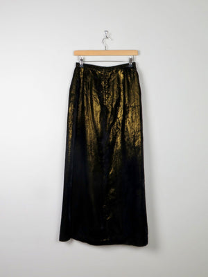 Vintage Black & Gold Shot Fabric Velvet Maxi Skirt 8 26" W - The Harlequin