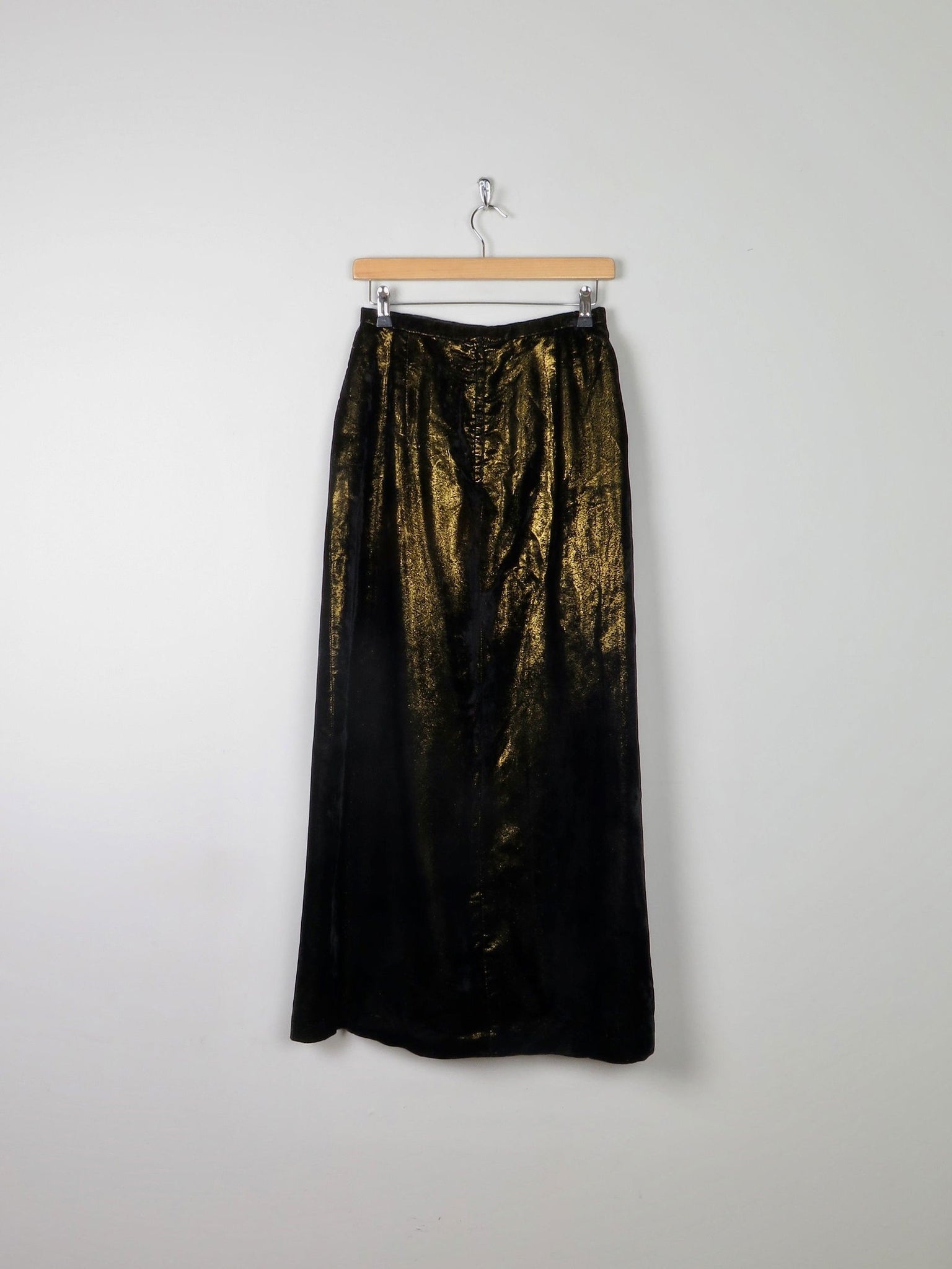 Vintage Black & Gold Shot Fabric Velvet Maxi Skirt 8 26" W - The Harlequin