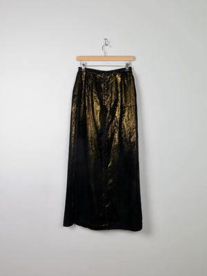 Vintage Black & Gold Shot Fabric Velvet Maxi Skirt 8 26" W - The Harlequin