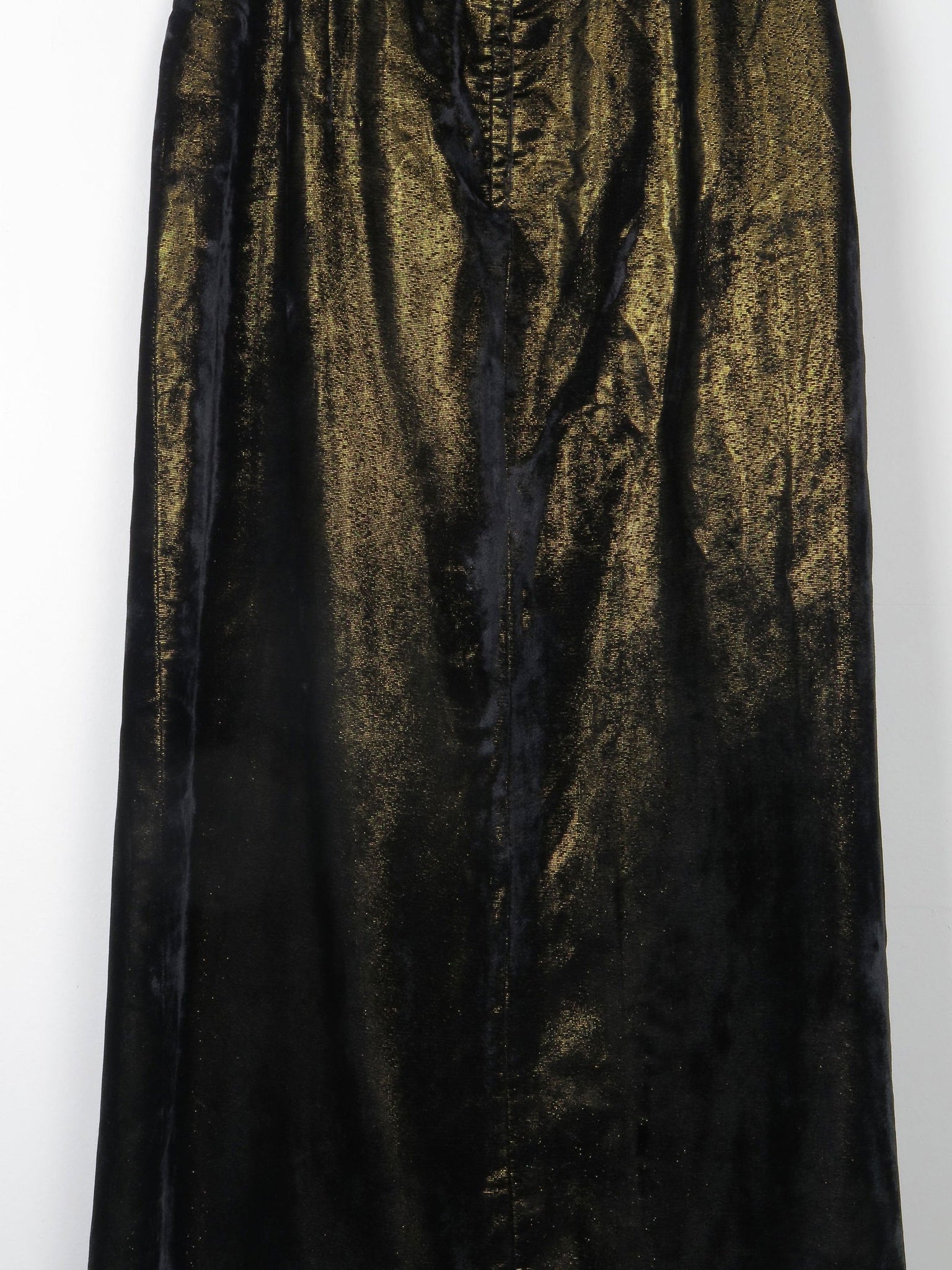 Vintage Black & Gold Shot Fabric Velvet Maxi Skirt 8 26" W - The Harlequin