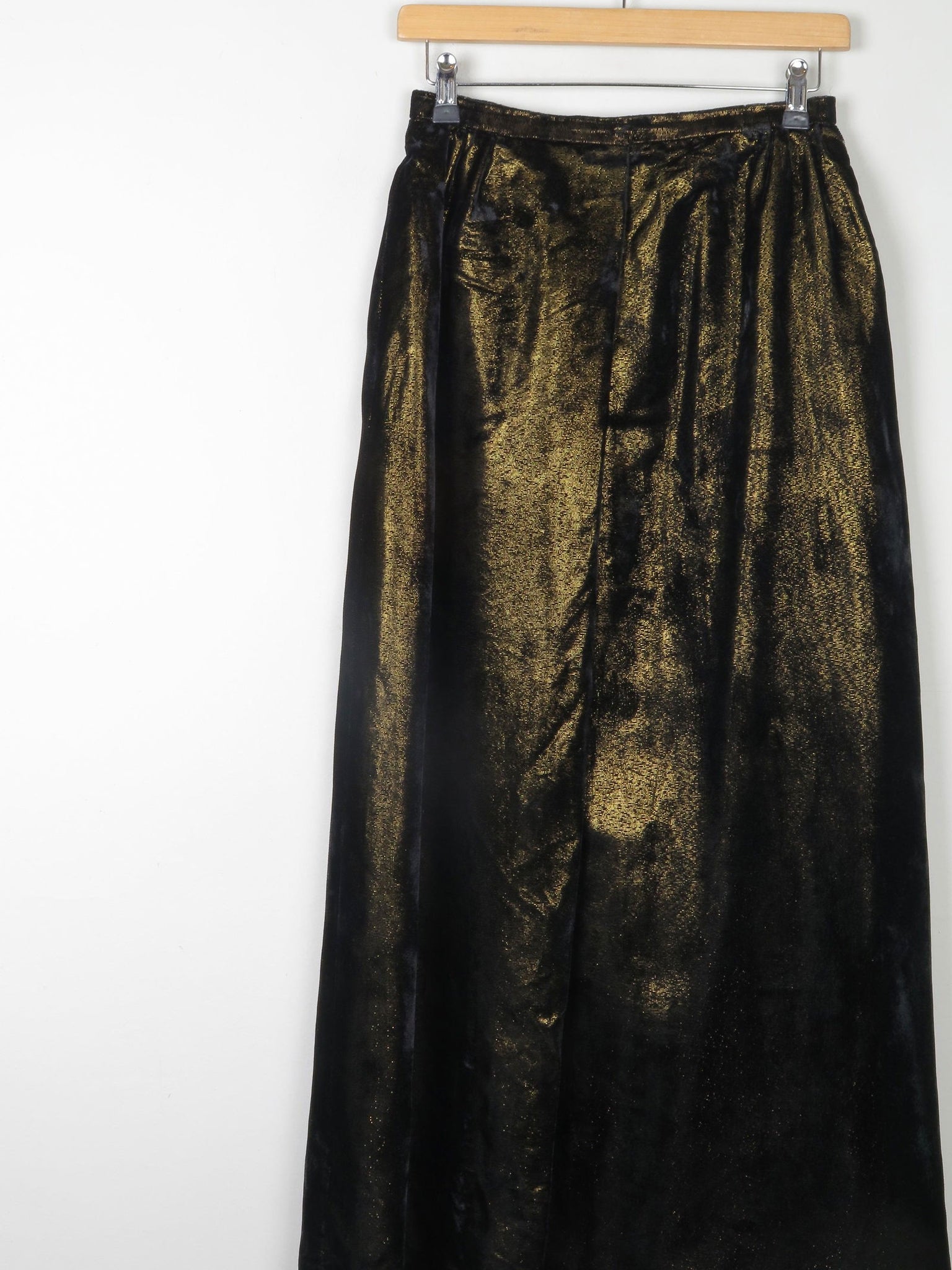 Vintage Black & Gold Shot Fabric Velvet Maxi Skirt 8 26" W - The Harlequin