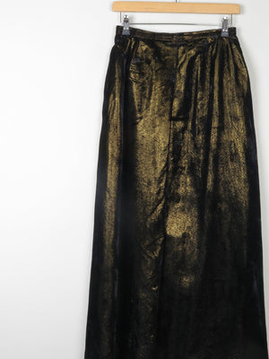 Vintage Black & Gold Shot Fabric Velvet Maxi Skirt 8 26" W - The Harlequin