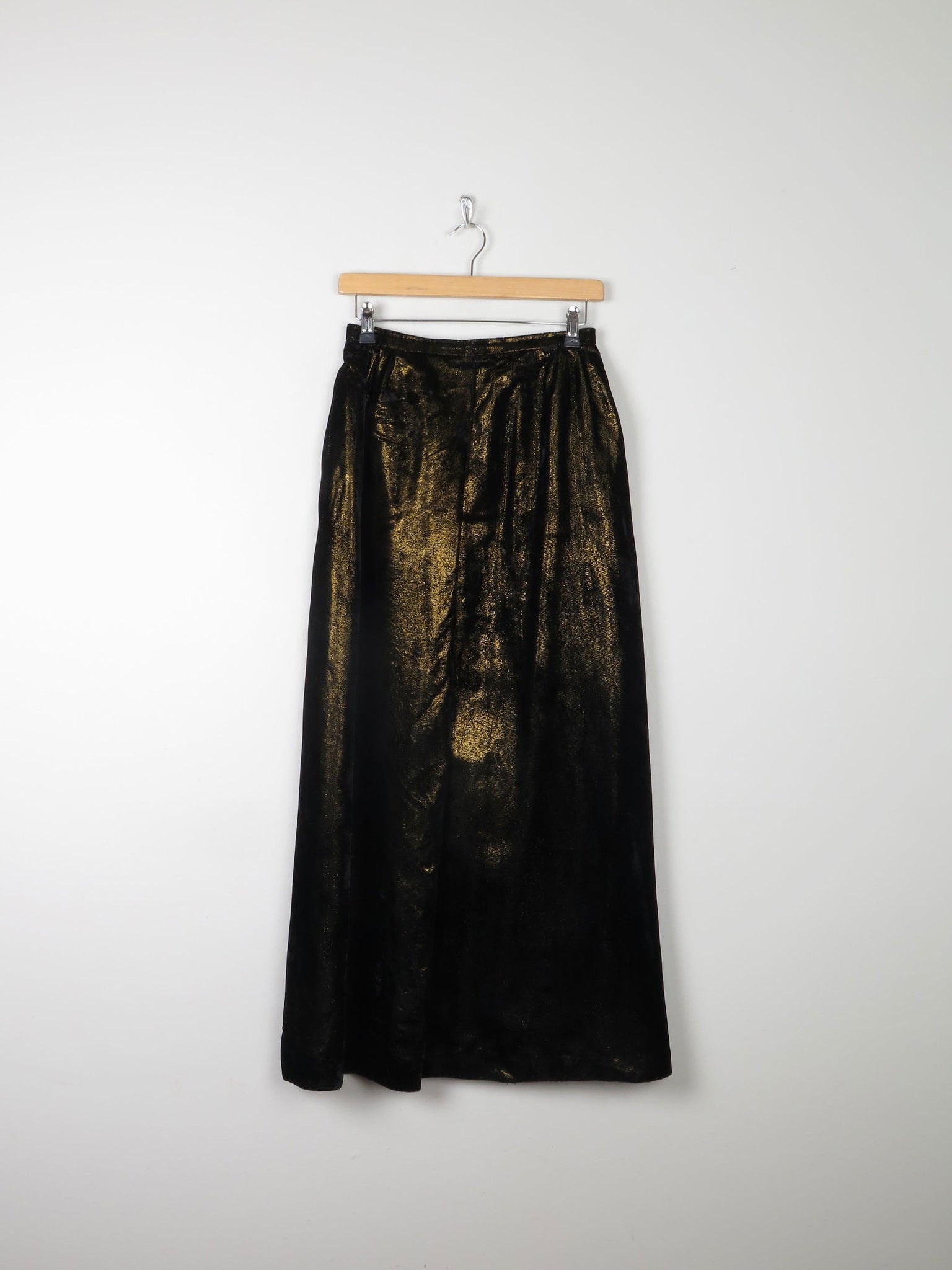 Vintage Black & Gold Shot Fabric Velvet Maxi Skirt 8 26" W - The Harlequin