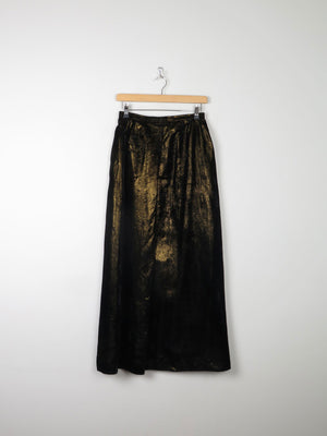 Vintage Black & Gold Shot Fabric Velvet Maxi Skirt 8 26" W - The Harlequin