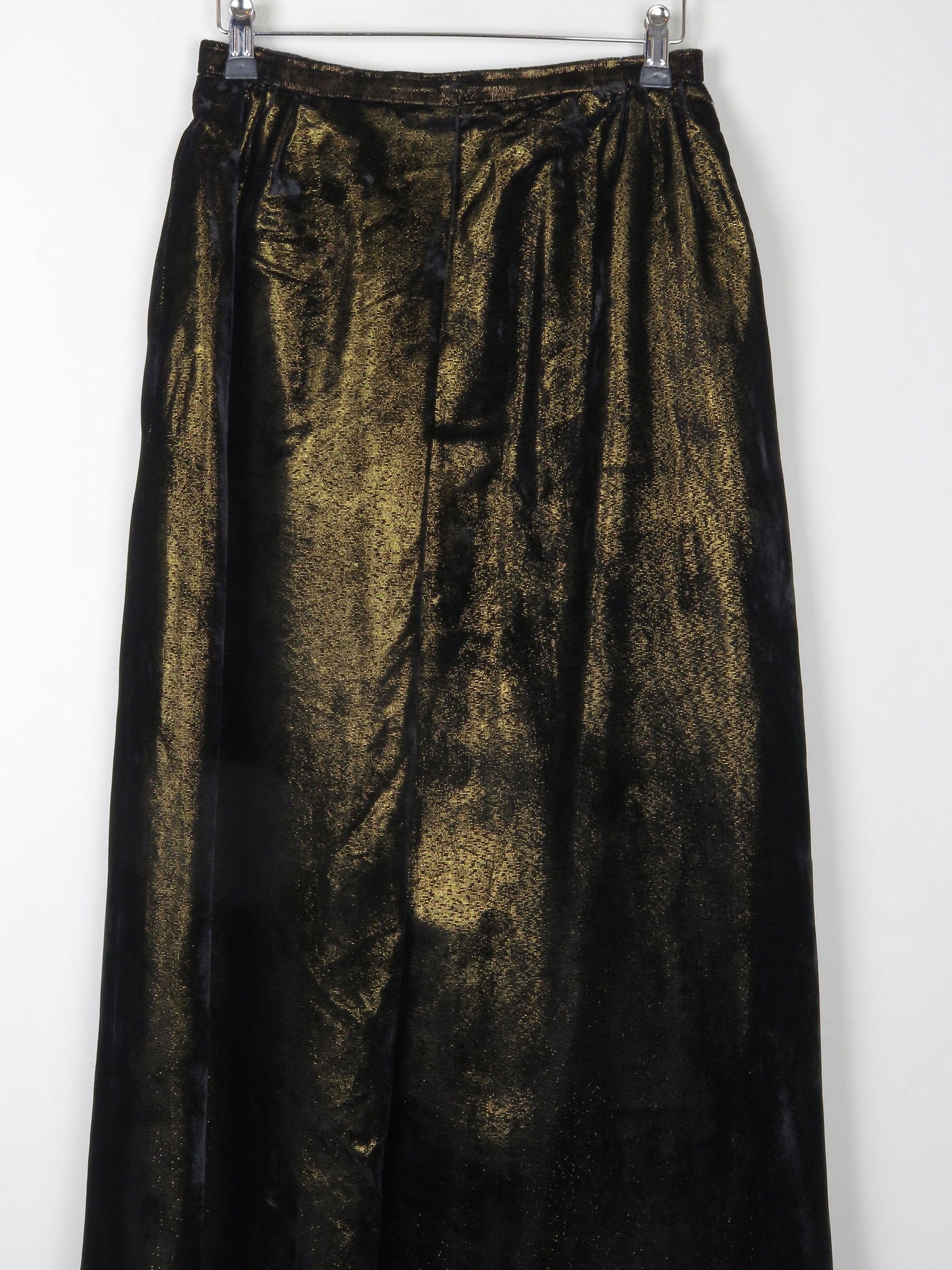 Vintage Black & Gold Shot Fabric Velvet Maxi Skirt 8 26" W - The Harlequin