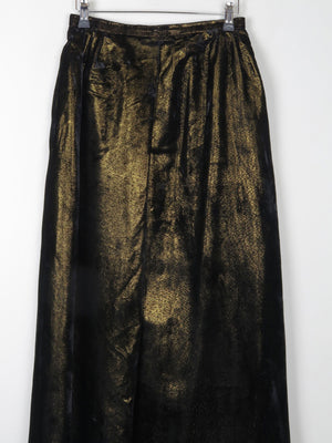 Vintage Black & Gold Shot Fabric Velvet Maxi Skirt 8 26" W - The Harlequin