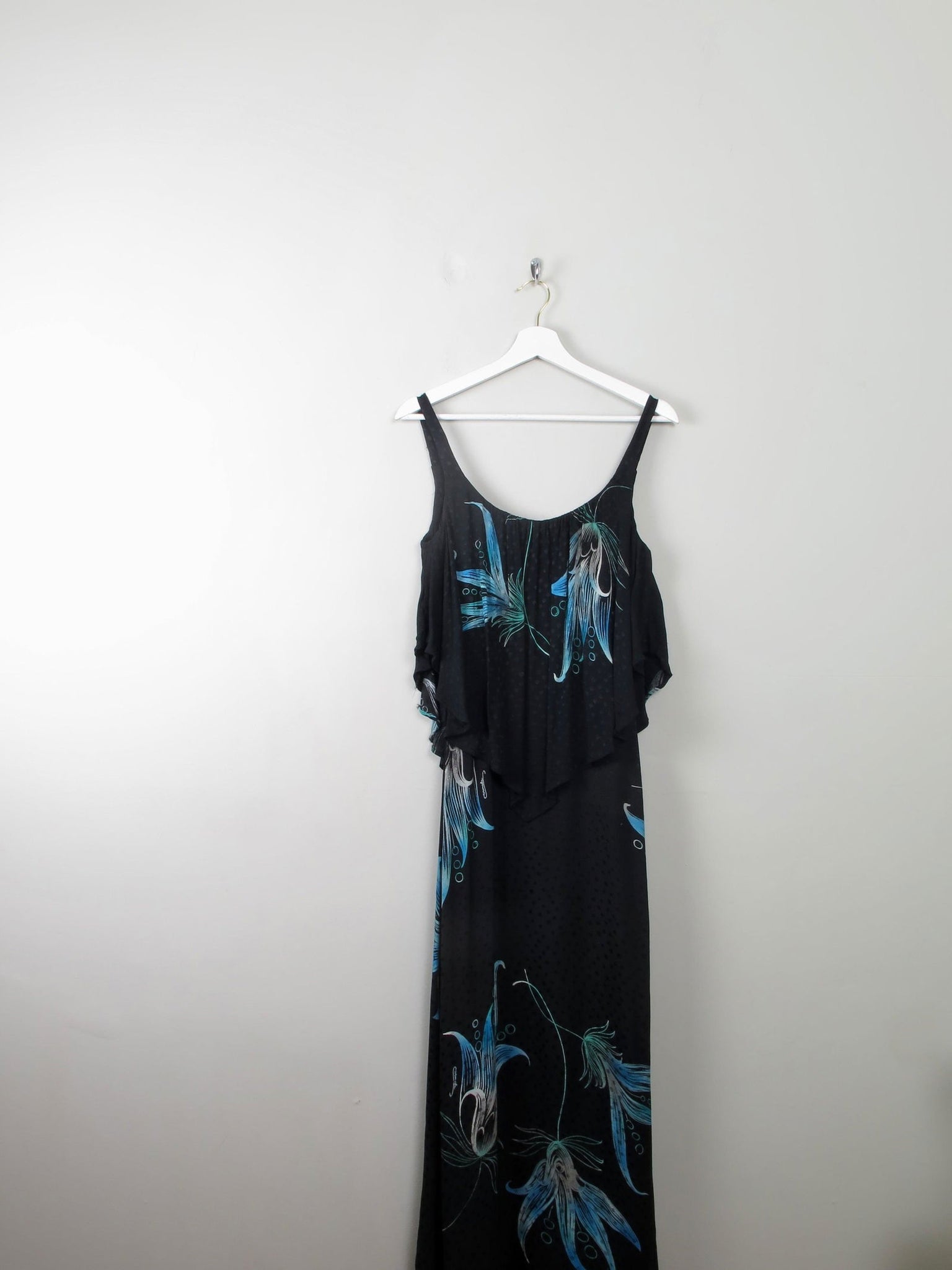 Vintage Black & Green Long Dress 1970s XXS - The Harlequin
