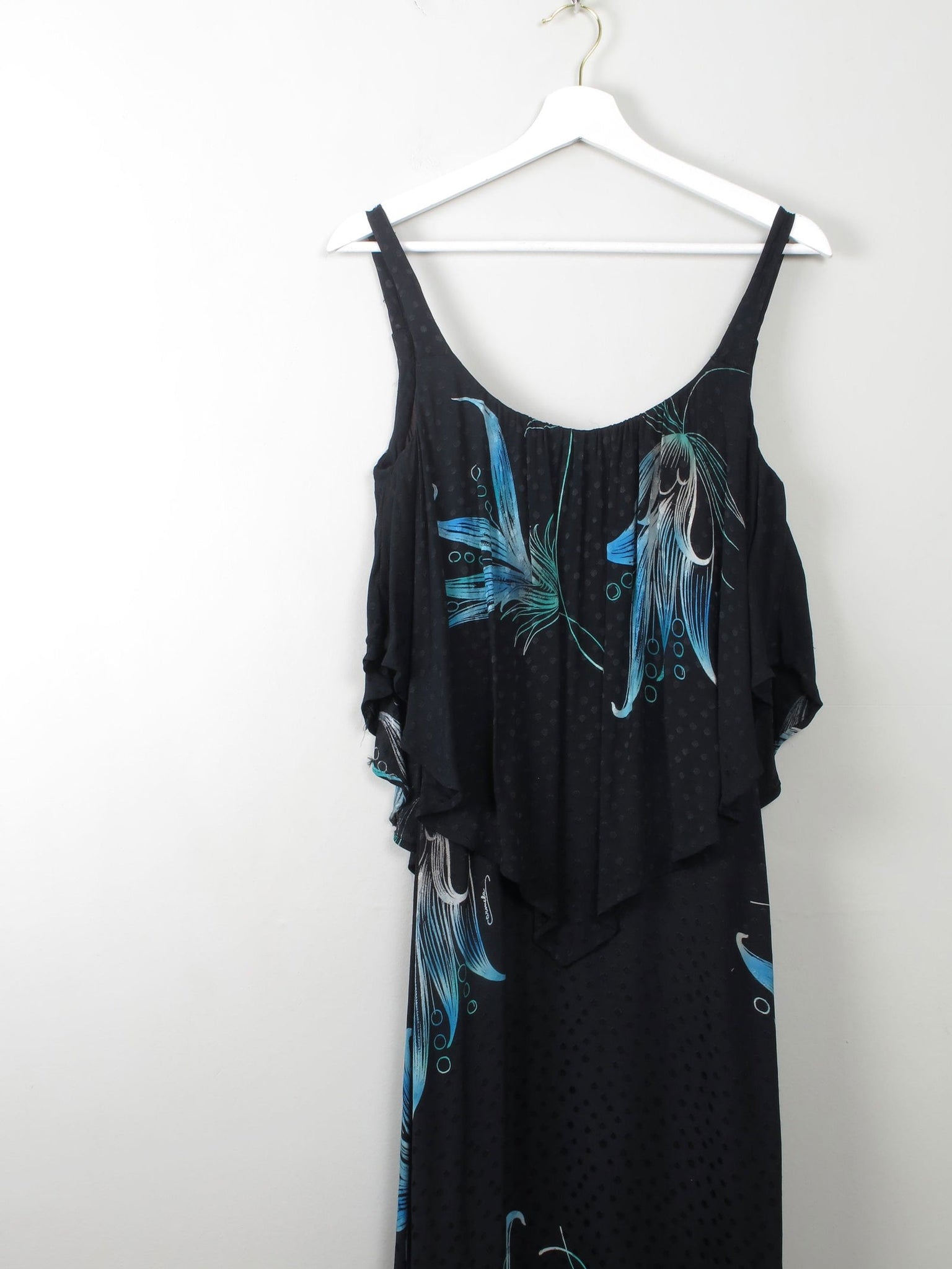 Vintage Black & Green Long Dress 1970s XXS - The Harlequin