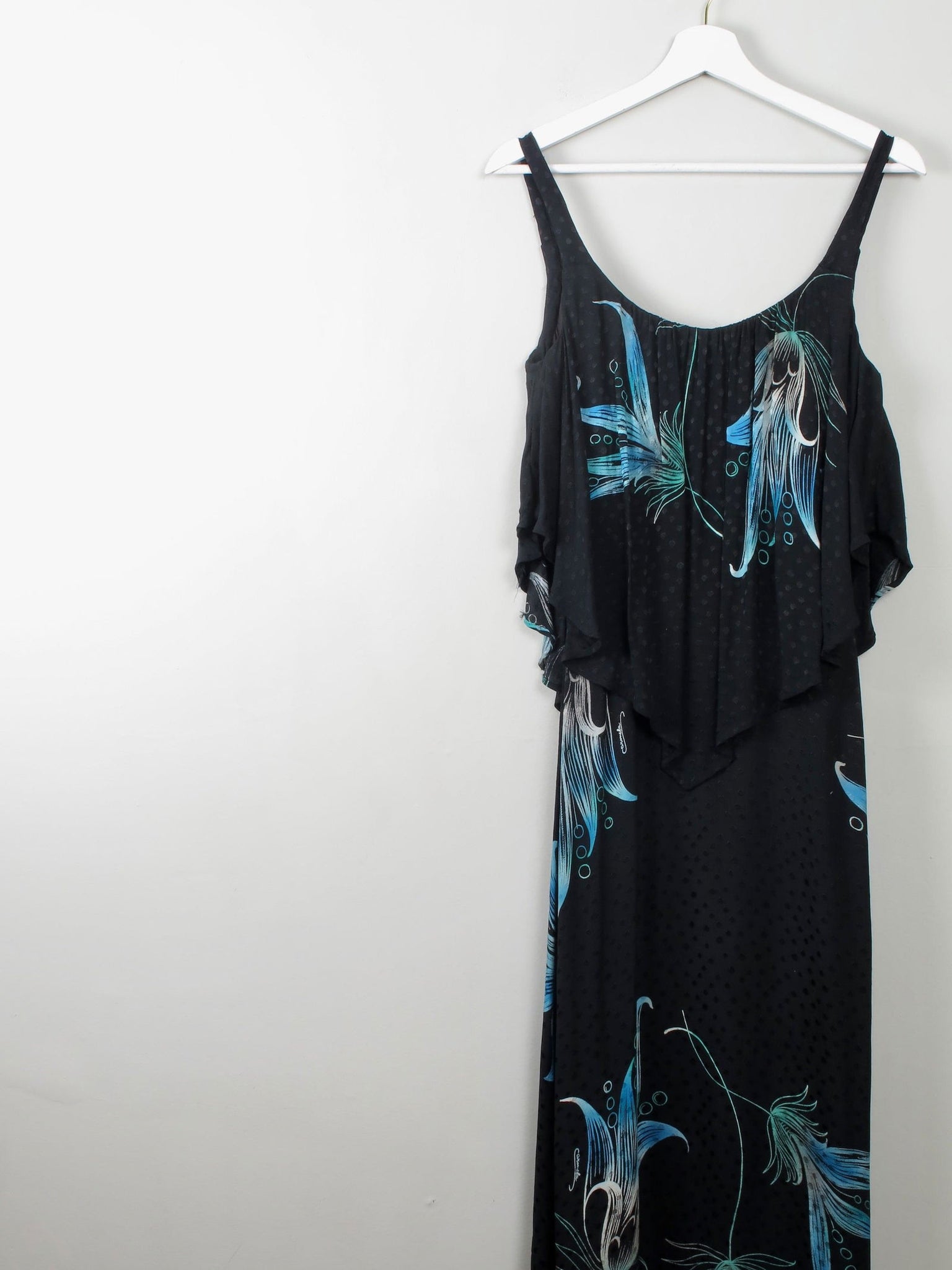 Vintage Black & Green Long Dress 1970s XXS - The Harlequin