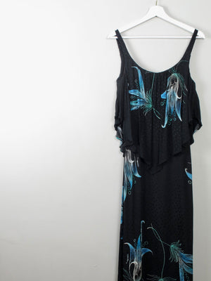 Vintage Black & Green Long Dress 1970s XXS - The Harlequin