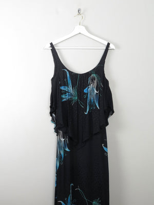 Vintage Black & Green Long Dress 1970s XXS - The Harlequin